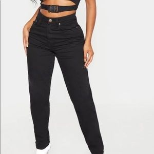 Prettylittlething black high waisted straight leg mom jeans